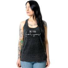 Load image into Gallery viewer, Be You, For You Black Gray Cosmic Twist Back Tank Top
