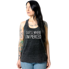 Load image into Gallery viewer, Guess Where I'm Pierced Black Gray Cosmic Twist Back Tank Top
