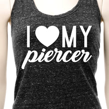 Load image into Gallery viewer, I Heart My Piercer Black Gray Cosmic Twist Back Tank Top
