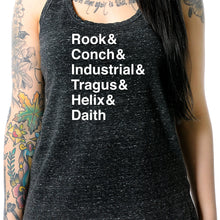Load image into Gallery viewer, Rook &amp; Conch &amp; Industrial &amp; Tragus &amp; Helix &amp; Daith Black Gray Cosmic Twist Back Tank Top

