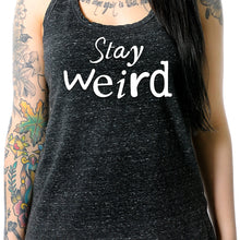 Load image into Gallery viewer, Stay Weird Black Gray Cosmic Twist Back Tank Top
