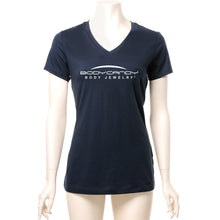 Load image into Gallery viewer, Body Candy Logo Tapered Blue V-Neck Tee Shirt 100% Cotton
