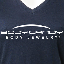 Load image into Gallery viewer, Body Candy Logo Tapered Blue V-Neck Tee Shirt 100% Cotton

