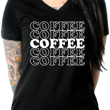 Load image into Gallery viewer, Coffee Coffee Coffee Coffee Coffee V-Neck Tee Shirt
