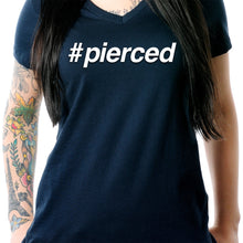 Load image into Gallery viewer, hashtag pierced Black Tapered V-Neck Tee Shirt

