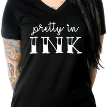 Load image into Gallery viewer, Pretty in Ink Black Tapered V-Neck Tee Shirt
