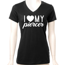 Load image into Gallery viewer, I Heart My Piercer Black Tapered V-Neck Tee Shirt
