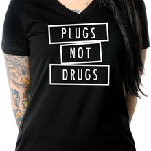 Load image into Gallery viewer, Plugs Not Drugs V-Neck Tee Shirt
