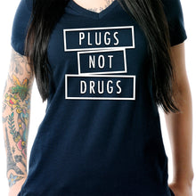 Load image into Gallery viewer, Plugs Not Drugs V-Neck Tee Shirt
