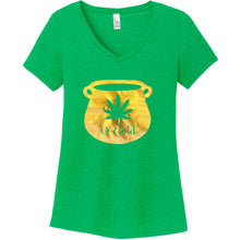 Load image into Gallery viewer, Pot Leaf Pot of Gold Green Frost V-Neck Tee Shirt
