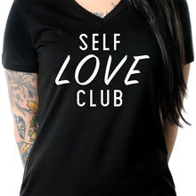 Load image into Gallery viewer, Self Love Club Black Tapered V-Neck Tee Shirt
