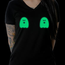 Load image into Gallery viewer, Halloween Glow in the Dark Ghost Boobies Tee V-Neck Tee Shirt 100% Cotton
