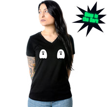 Load image into Gallery viewer, Halloween Glow in the Dark Ghost Boobies Tee V-Neck Tee Shirt 100% Cotton
