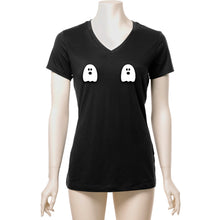 Load image into Gallery viewer, Halloween Glow in the Dark Ghost Boobies Tee V-Neck Tee Shirt 100% Cotton
