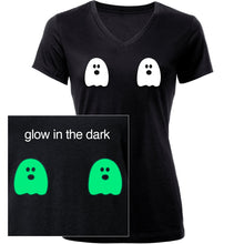 Load image into Gallery viewer, Halloween Glow in the Dark Ghost Boobies Tee V-Neck Tee Shirt 100% Cotton
