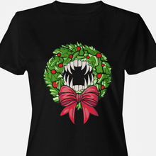 Load image into Gallery viewer, Holiday Vampire Wreath Black Tee Shirt
