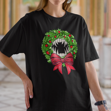 Load image into Gallery viewer, Holiday Vampire Wreath Black Tee Shirt
