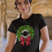 Load image into Gallery viewer, Holiday Vampire Wreath Black Tee Shirt
