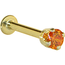 Load image into Gallery viewer, 16G Solid 14K Yellow Gold 3mm Orange Cubic Zirconia Tragus Earring Stud
