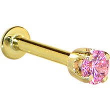 Load image into Gallery viewer, 16G Solid 14K Yellow Gold 3mm Pink Cubic Zirconia Tragus Earring Stud
