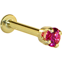 Load image into Gallery viewer, 16G Solid 14K Yellow Gold 3mm Red Cubic Zirconia Tragus Earring Stud
