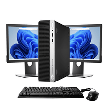 Load image into Gallery viewer, HP ProDesk 400 G4 – 4.00 GHz  – Black with Dual 24 Inch LCD and Keyboard &amp; Mouse
