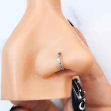 Load image into Gallery viewer, 18G Implant Grade Titanium Triple Sided Micro Gem Hinged Nose Hoop
