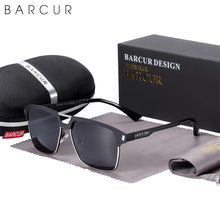 Load image into Gallery viewer, BARCUR Polarized Men’s Sunglasses – Fashionable Square Stainless Steel Frame UV400 Protection Anti-Reflective Outdoor Sports &amp; Driving Eyewear – Original Design Casual Style with Premium Polycarbonate Lenses
