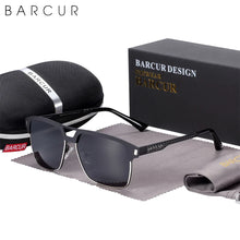 Load image into Gallery viewer, BARCUR Polarized Men’s Sunglasses – Fashionable Square Stainless Steel Frame UV400 Protection Anti-Reflective Outdoor Sports &amp; Driving Eyewear – Original Design Casual Style with Premium Polycarbonate Lenses
