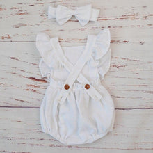 Load image into Gallery viewer, Cotton Baby Girl Double Ruffle Romper Jumpsuit with Headband  Playsuit For Newborn With Bow
