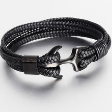 Load image into Gallery viewer, Elegant Fashionable Anchor High Quality Bracelet Men And Women Titanium Steel Bracelet Black Personality Leather

