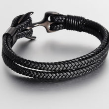 Load image into Gallery viewer, Elegant Fashionable Anchor High Quality Bracelet Men And Women Titanium Steel Bracelet Black Personality Leather
