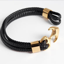 Load image into Gallery viewer, Elegant Fashionable Anchor High Quality Bracelet Men And Women Titanium Steel Bracelet Black Personality Leather

