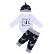 Load image into Gallery viewer, Newborn Baby Boy Clothes Costume Little Man Romper+Deer Leggings+Hat Warm Outfit Baby Boy Infant Clothes In elegant Modern Design
