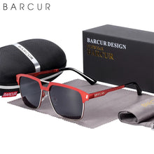 Load image into Gallery viewer, BARCUR Polarized Men’s Sunglasses – Fashionable Square Stainless Steel Frame UV400 Protection Anti-Reflective Outdoor Sports &amp; Driving Eyewear – Original Design Casual Style with Premium Polycarbonate Lenses
