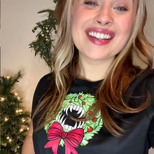 Load image into Gallery viewer, Holiday Vampire Wreath Black Tee Shirt
