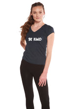 Load image into Gallery viewer, Be Kind Printed Women's Bamboo Viscose/Cotton V-Neck Cap Sleeve T-Shirt

