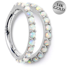 Load image into Gallery viewer, 16G 5/16 Solid 14K White Gold Synthetic Opal Hinged Segment Ring
