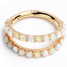 Load image into Gallery viewer, 16G 5/16 Solid 14K Yellow Gold Synthetic Opal Hinged Segment Ring

