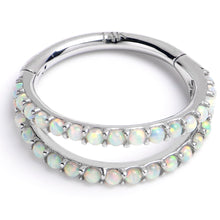 Load image into Gallery viewer, 16G 3/8 Solid 14K White Gold Synthetic Opal Hinged Segment Ring
