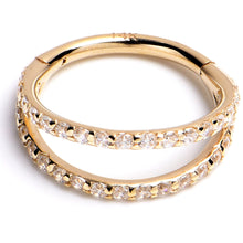Load image into Gallery viewer, 16G 3/8 Solid 14K Yellow Gold Clear CZ Gem Hinged Segment Ring
