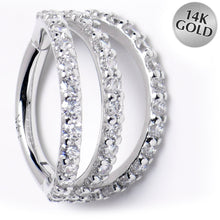 Load image into Gallery viewer, 16G 5/16 Solid 14K White Gold Clear CZ Gem Row Hinged Segment Ring
