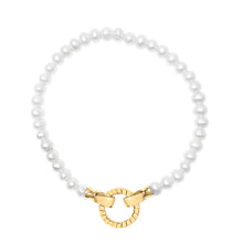 Load image into Gallery viewer, 18K Yellow Gold Vermeil Pearl Infinity Lock Tennis Bracelet
