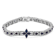 Load image into Gallery viewer, Sterling Silver Dark Blue Sapphire and Topaz Marquise Floral Art Deco Link Bracelet
