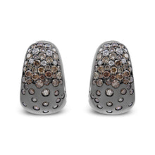 Load image into Gallery viewer, Black Rhodium over 18K White Gold 2 1/4 Cttw Prong and Bezel Set White and Brown Diamond Huggy Hoop Earring (F-G/Brown Color, VS1-VS2 Clarity)
