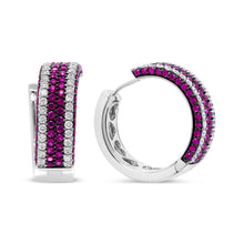 Load image into Gallery viewer, 18K White Gold 1 7/8 Cttw Diamond and 1mm Round Red Ruby Open Swish Hoop Earrings (F-G Color, VS1-VS2 Clarity)
