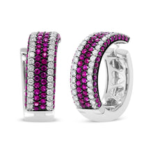 Load image into Gallery viewer, 18K White Gold 1 7/8 Cttw Diamond and 1mm Round Red Ruby Open Swish Hoop Earrings (F-G Color, VS1-VS2 Clarity)
