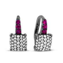 Load image into Gallery viewer, Black Rhodium Plated 18K White Gold 7/8 Cttw Round Diamond and Graduated Red Ruby Drop Earrings (F-G Color, VS1-VS2 Clarity)
