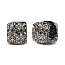 Load image into Gallery viewer, Black Rhodium Plated 18K White Gold 12 5/8 Cttw Multi Color Diamond Square Domed Huggie Hoop Earrings  (Brown, Black, G-H Color, SI1-SI2 Clarity)
