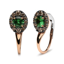 Load image into Gallery viewer, 18K Rose and White Gold 3/8 Cttw Round Brown Diamonds and Round Green Tsavorite Gemstone Halo Drop Hoop Earrings (Brown Color, SI1-SI2 Clarity)
